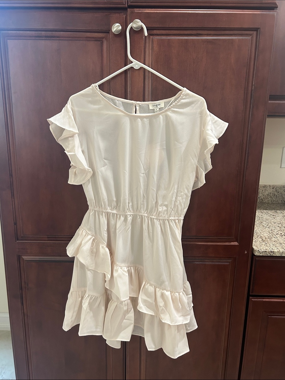 Umgee Soft Cream Ruffle Dress with Tiered Skirt